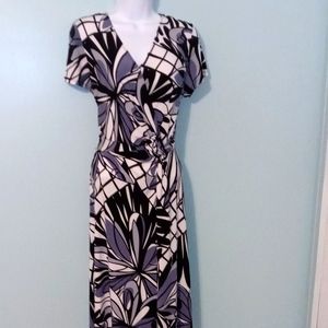 Dress Barn Faux Wrap Dress Size 14 Black White Gray Soft Polyester Spandex